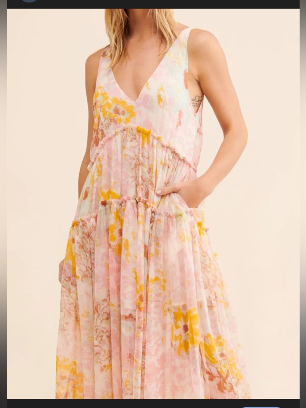 Free People Pastel Pink & Yellow Floral Maxi Skirt